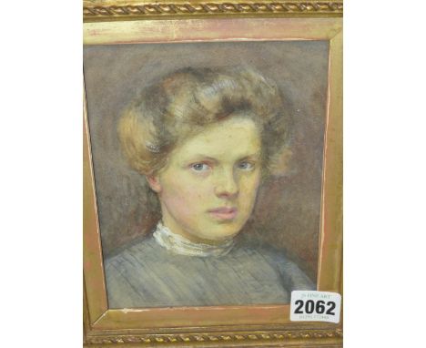 19/20th.C.ENGLISH SCHOOL. PORTRAIT OF A YOUNG LADY, WATERCOLOUR. 16.5 x 13cms.