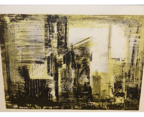 JOHN PIPER (1903-1992).  ARR.  ARCHITECTURAL VIEW, PENCIL SIGNED AND NUMBERED 59/70 COLOUR PRINT  57 x 79cms.