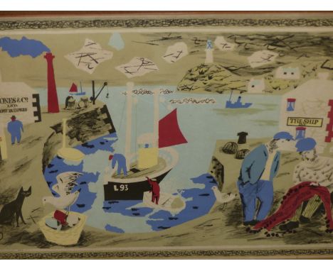 JULIEN TREVELYAN. (1910-1988).  ARR.  HARBOUR, COLOUR PRINT BY MENARD PRESS LONDON  48.5 x 76cms.