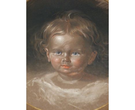 ATTRIBUTED TO THOMAS FRANCIS DICKSEE (1819 - 1895) PORTRAIT OF A CHILD, PASTEL. Dia. 36.8cms.