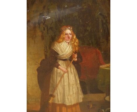19th.C.ENGLISH SCHOOL.   THE DOMESTIC GODDESS, OIL ON PANEL.   55 x 43cms.