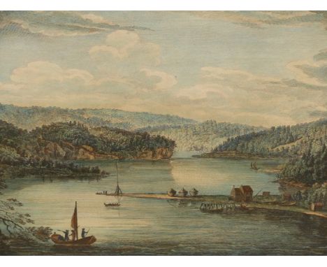 AFTER CAPTAIN HERVEY SMYTH.    AN ANTIQUE COLOURED TOPOGRAPHICAL PRINT, A VIEW GASPE BAY IN THE GULF OF ST LAWRENCE.   36 x 5