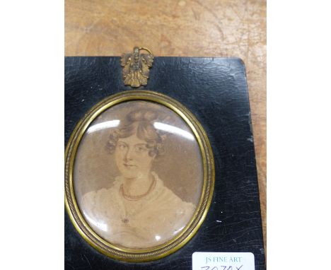 19th.C.ENGLISH SCHOOL.  MINIATURE SILHOUETTE WATERCOLOUR PORTRAIT OF A GENTLEMAN WEARING A TOP HAT  15.5 x 12.5cms.  TOGETHER