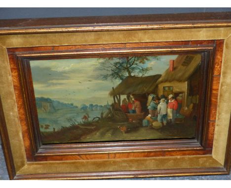 OLD MASTER FLEMISH/ DUTCH SCHOOL.  A PAIR OF LANDSCAPES WITH FOREGROUND FIGURES, OIL ON PANEL.   17 x 27.5cms.  (2)
