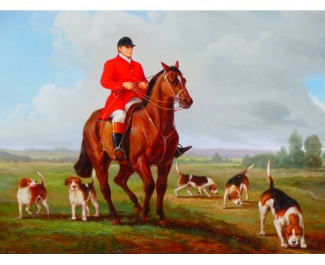B. LANDER, 20th.C.SCHOOL.    A PAIR OF FOXHUNTING SCENES, SIGNED OILS ON PANEL.    31 x 40cms.   (2).