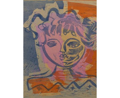 COLIN SEALY (1891-1964).  ARR.  STUDY OF A FACE, COLOUR LITHOGRAPH  27.5 x 21.5cms.