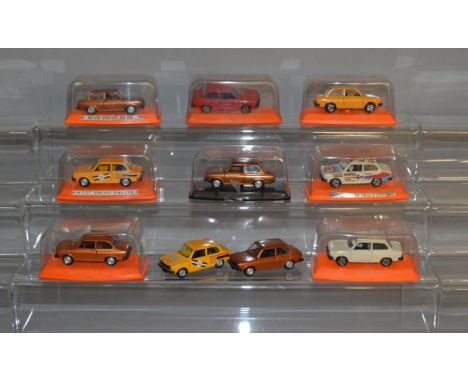 8 boxed Pilen/Guiloy (Spain) Volvo 66 diecast model cars in 1:43 scale, one in Monte Carlo Rally finish, all generally G+/VG 