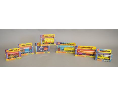 7 boxed diecast by Matchbox Superkings, which includes; K-10 Pipe Truck, K-11 Pick-up truck, K-1 Hydralic Excavator etc (7). 