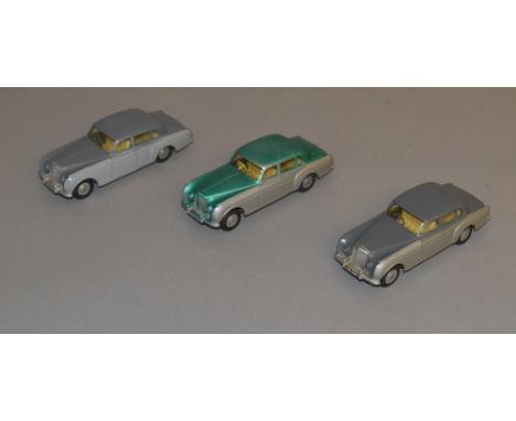 3 Tri-ang diecast model vehicles from their 'Spot-On' range, in 1/42 scale all different colour variations of the 102 Bentley