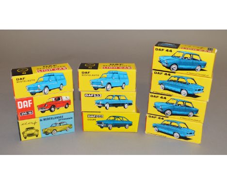 9 boxed modern Lion Cars diecast models including Daf 33, 44, 66, van and pick up variants, together with a 'Prestige Mini Ra