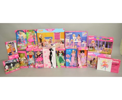 16 Barbie dolls by Mattel, which includes; Shelly Nursery School set, Irish Barbie, Japanese Barbie etc, boxes are G/VG  (16)
