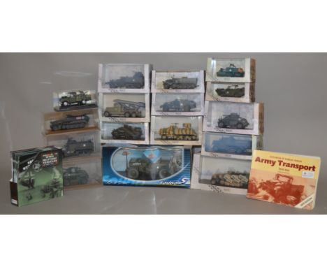 A boxed Solido 'Willy's Jeep' diecast model in 1:18 scale together with eleven boxed Atlas Editions military diecast models t