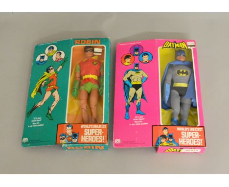 Vintage Rare Mego Batman and Robin 12 1/2 inch action figures in original boxes (2).
