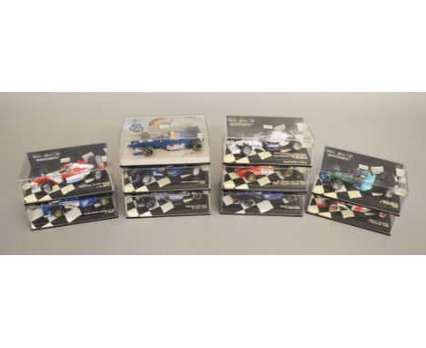 10 boxed Minichamps F1 Racing Car diecast models in 1:43 scale, with various teams and drivers being represented in this lot 