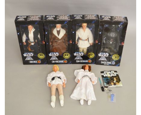 4 boxed Star Wars 12 inch figures by Kenner from 1997, together with an earlier Luke skywalker and Princess Leia figures (wit