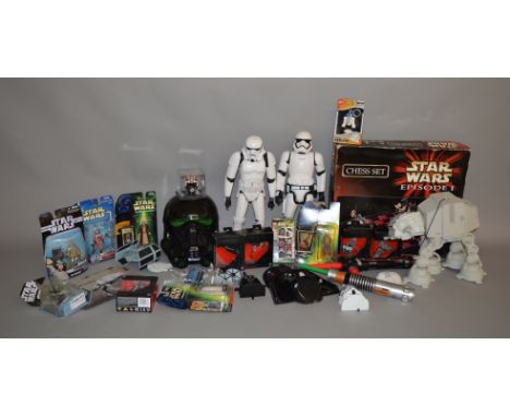 A good quantity of mainly carded and boxed Star Wars related items including an Episode I Chess Set, Kenner POTF and Hasbro '