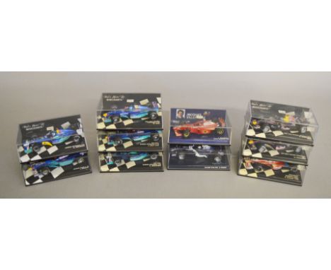 10 boxed Minichamps F1 Racing Car diecast models in 1:43 scale, with various teams and drivers being represented in this lot 