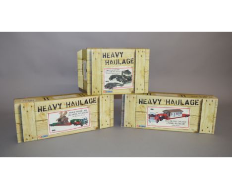 3 boxed Heavy Haulage diecast by Corgi, which includes CC1909 Scania Topline tractor unit, CC13110 Volvo F88 2 Axle loader &a