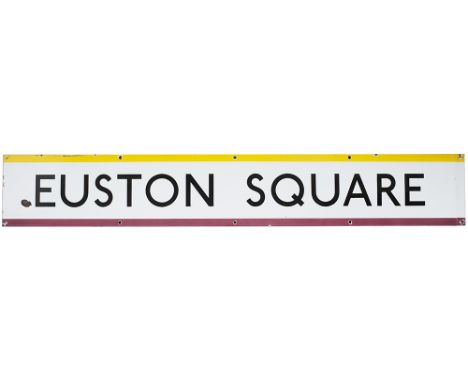 London Underground enamel frieze sign EUSTON SQUARE measuring 58in x 9in. In very good condition with one face chip.