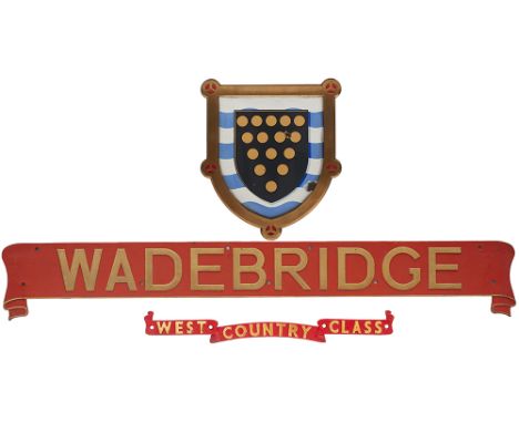 Nameplate WADEBRIDGE ex Bullied West Country Light Pacific 4-6-2 built at Brighton in 1945 and numbered 21C107, renumbered in