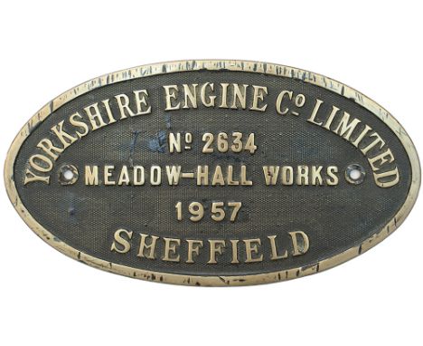 Worksplate YORKSHIRE ENGINE CO LIMITED MEADOW HALL WORKS SHEFFIELD No2634 1957 ex 0-6-0 400HP Janus Diesel supplied new to Ap