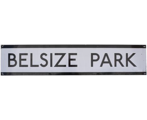 London Underground enamel station frieze sign BELSIZE PARK. In very good condition measures 43in x 9in.