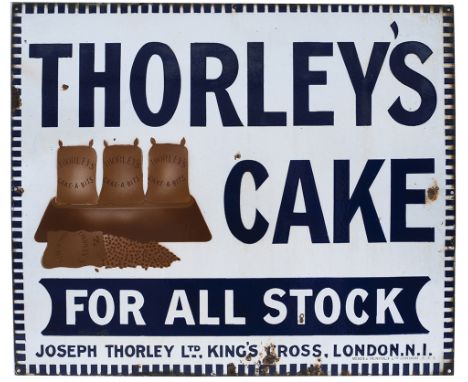 Advertising enamel sign THORLEY'S CAKE FOR ALL STOCK JOSEPH THORLEY LTD KING'S CROSS LONDON N.1. In very good condition with 