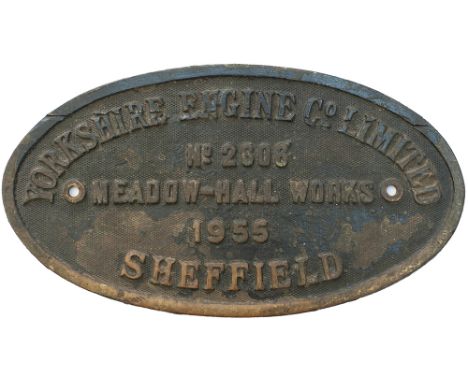 Worksplate YORKSHIRE ENGINE Co LIMITED MEADOW HALL WORKS SHEFFIELD No 2606 1955 ex 400hp 0-6-0 DE4 class diesel electric. Sup