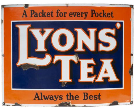 Advertising enamel sign A PACKET FOR EVERY POCKET LYONS' TEA ALWAYS THE BEST measuring 39.5in x 29.5in. In good condition wit