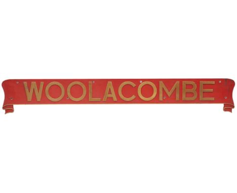 Nameplate WOOLACOMBE ex Bullied West Country Light Pacific 4-6-2 built at Brighton in 1946 and numbered 21C144, renumbered in