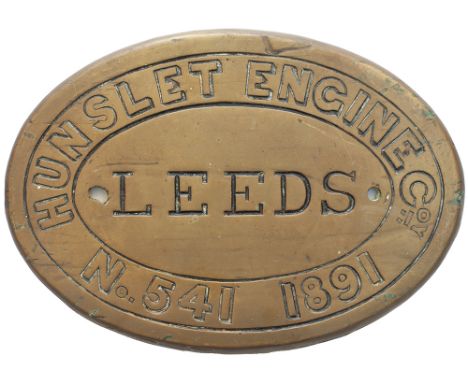 Worksplate HUNSLET ENGINE Coy LEEDS No 541 1891 ex Quarry Hunslet, Alice Class 0-4-0 ST 1foot 10.75in gauge. Delivered new to