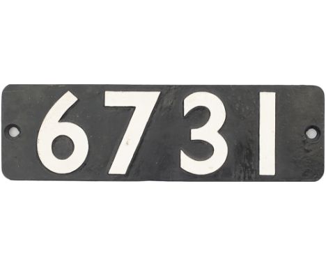 Smokebox numberplate 6731 ex GWR Collett 0-6-0 PT built by The Yorkshire Engine Company in 1930. Allocated to 86B Newport Pil