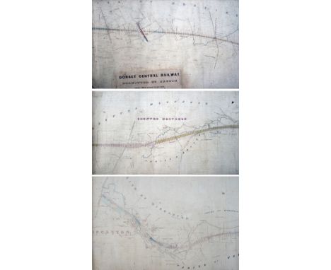 Dorset Central Railway official hand coloured plan for the line TEMPLECOMBE TO BRUTON circa 1860. Executed at a scale of 3 Ch