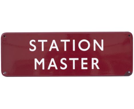 BR(M) FF enamel doorplate STATION MASTER. Measures 18in x 6in and is in very good condition with one small chip to the bottom