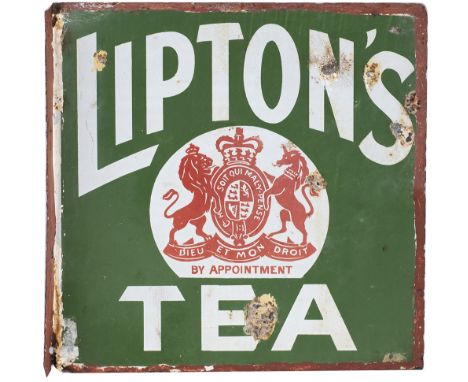 Advertising enamel sign LIPTON'S TEA. Double sided with wall mounting flange. In good condition, both sides with some chippin