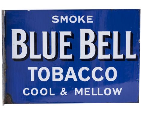 Advertising enamel sign SMOKE BLUE BELL TOBACCO COOL &amp; MELLOW. Double sided with wall mounting flange. Both sides in very