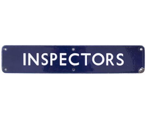 BR(E) enamel doorplate INSPECTORS measuring 18in x 3.5in. In very good condition with a small chip to the right hand bottom c
