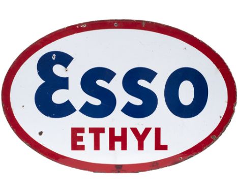 Advertising enamel sign ESSO ETHYL. Double sided, both sides in very good condition with minor chipping. Measures 38.5in x 25