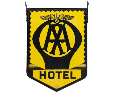 Motoring enamel sign AA HOTEL. Double sided complete with original hanging hooks. One side in very good condition, the other 