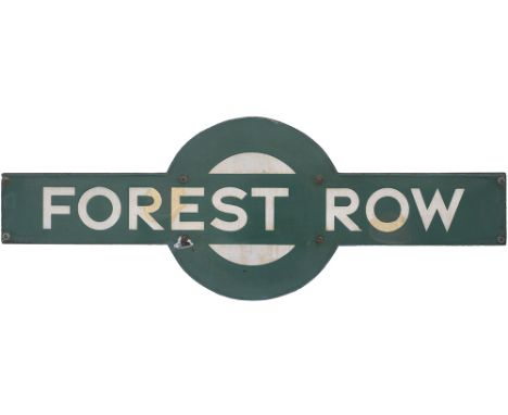 Southern Railway enamel target station sign FOREST ROW from the former London Brighton &amp; South Coast Railway station betw