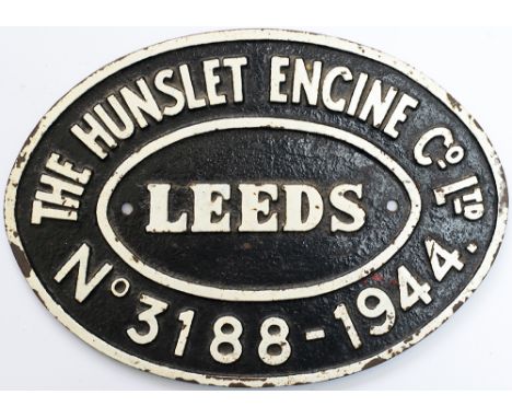 Worksplate THE HUNSLET ENGINE CO LTD LEEDS No3188 1944 ex WD 0-6-0 ST Austerity numbered WD 3188. Used at Trowell Moor, Benne