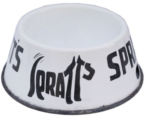 Advertising enamel Dog Bowl SPRATT'S with the Terrier logo on two sides. Measures 10.5in x 4in and is in excellent condition 