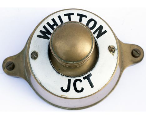Southern Railway brass signal box Bell Plunger with enamel ring WHITTON JUNCTION. In excellent condition.