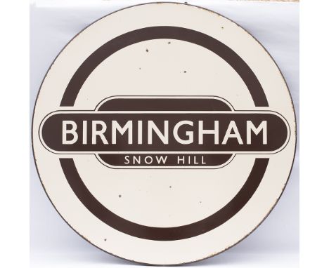 BR enamel Totem Roundel FF BIRMINGHAM SNOW HILL from the ex GWR mainline station in the heart of Birmingham City. This type o
