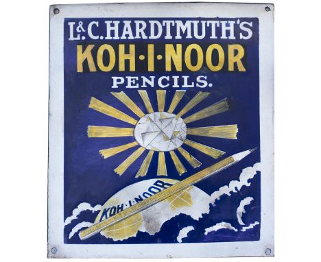 Advertising enamel sign L&amp;C HARDMUTH'S KOH.I.NOOR PENCILS measuring 10in x 11in. Has had some expertly carried out restor