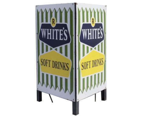 Advertising enamel wastebin R. WHITES SOFT DRINKS. Three enamel sides all in very good condition and complete with original w