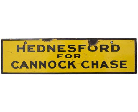 LMS enamel lamp tablet HEDNESFORD FOR CANNOCK CHASE from the former London &amp; North Western Railway station between Rugele