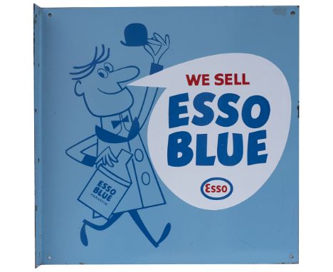 Advertising enamel sign WE SELL ESSO BLUE. Double sided with wall mounting flange. In virtually mint condition measuring 18in