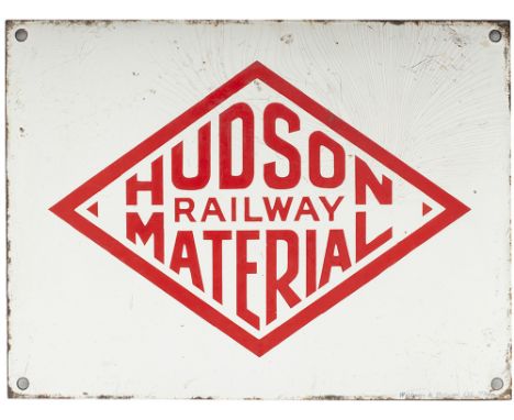 Enamel sign HUDSON RAILWAY MATERIAL. From Robert Hudson of Leeds whose main products were vehicles and trackwork for narrow g