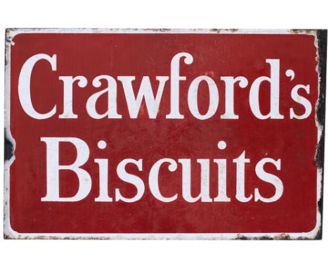 Advertising enamel sign CRAWFORD'S BISCUITS, double sided with mounting flange. Measures 12in x 8in and both sides are in goo